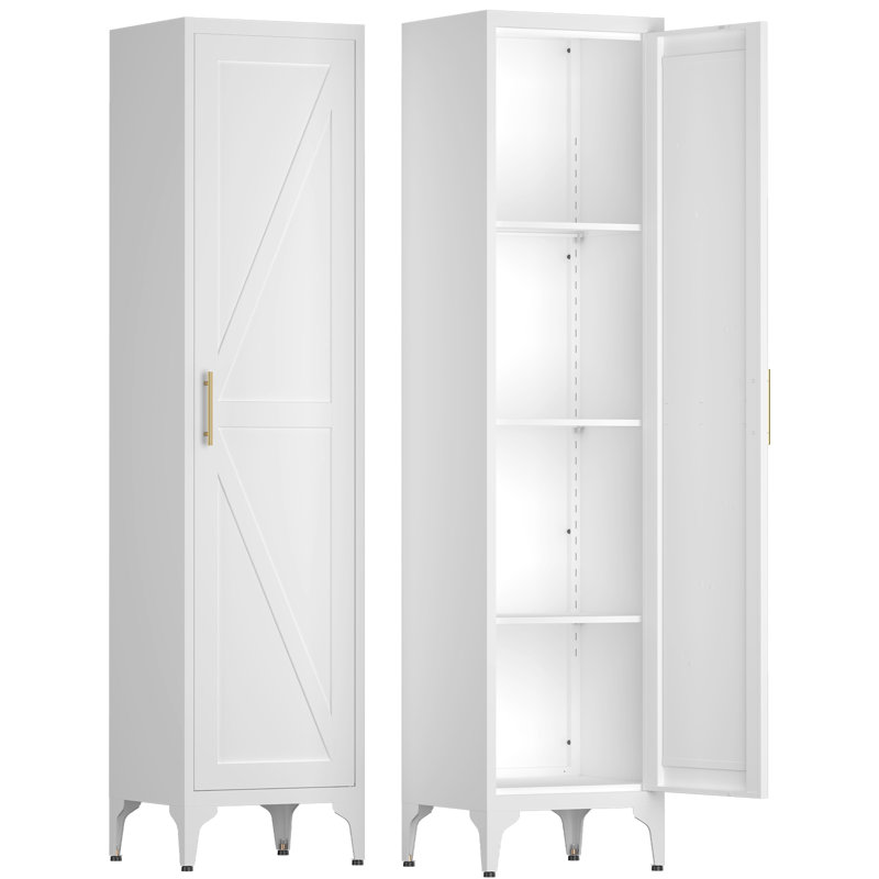 Grand garde-manger étroit en métal de 65 pouces de hauteur, organisateur de rangement mince blanc avec porte réversible et tablettes réglables