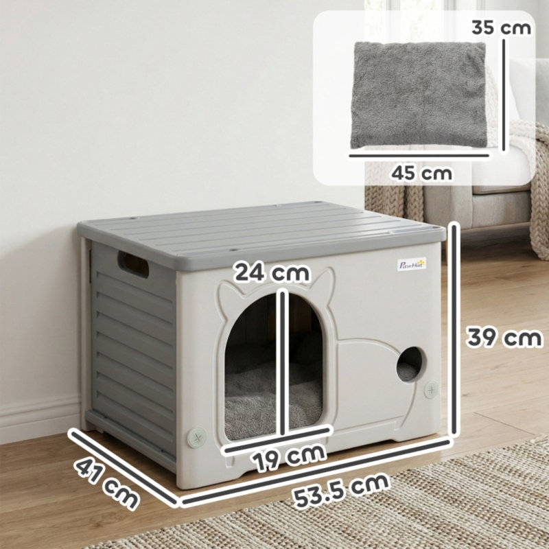 Stackable Indoor & Outdoor Cat House Shelter with Removable Cushion, Grey