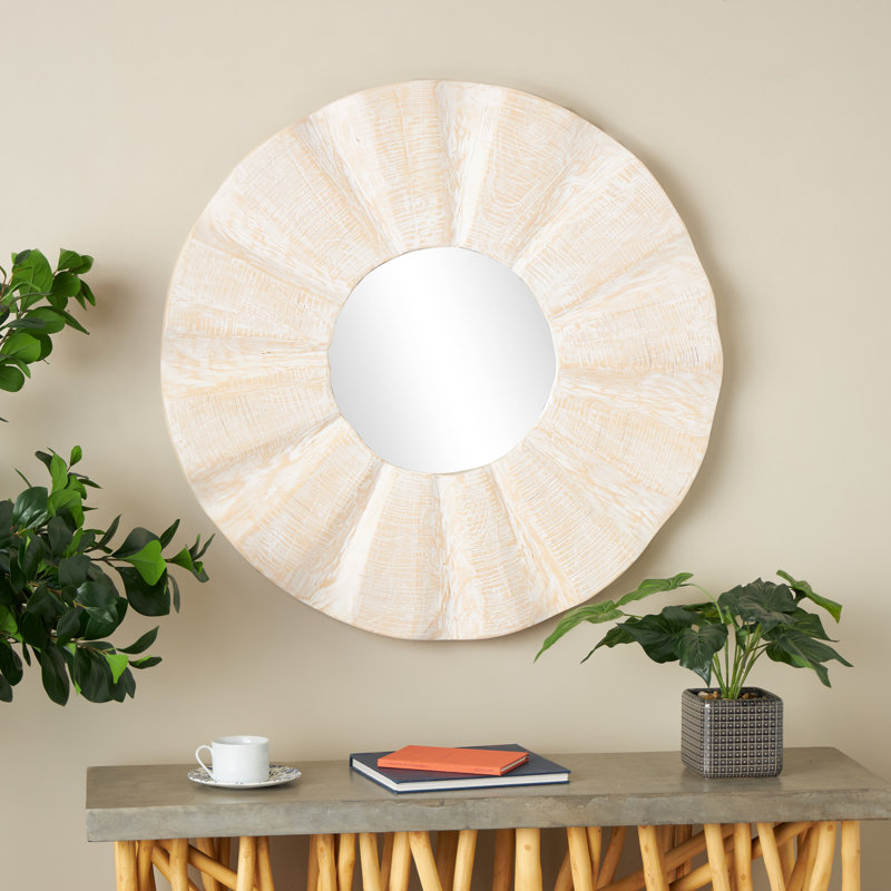 Grand miroir mural abstrait en bois de teck Cole and Grey