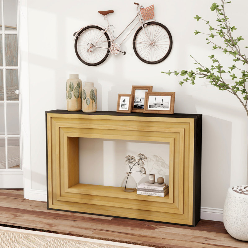 Console Modern Contrast moderne avec structure en bois stratifié et plateau noir
