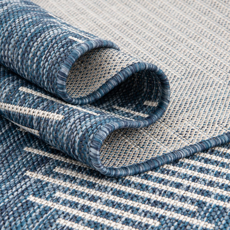 Geometric Machine Woven Polypropylene Indoor / Outdoor Area Rug in Gray/Blue, Square 10'8"