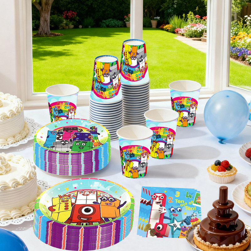 114Pcs Number Blocks Birthday Party  Decorations Tableware Set