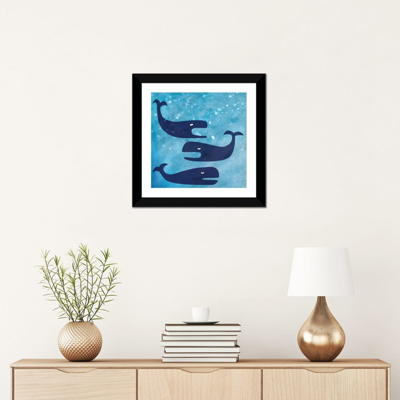 « Baleines » par Nic squirrell-impression, Papier encadré noir, H 16 po x l 16 po x p 1 po, Blanc