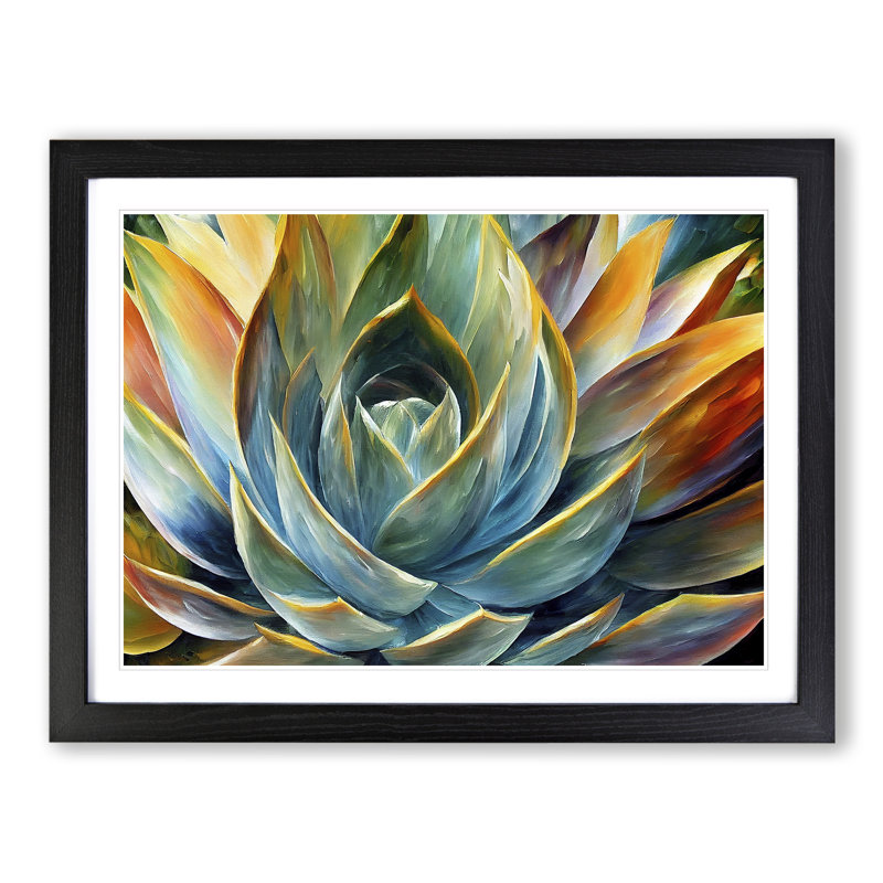 Succulent Plant Painting Vol.1 Abstract - Single Picture Frame Painting, 46cm H x 64cm W x 2cm D, Black Framed
