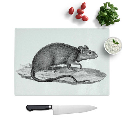 Tempered Glass Rat Illustration Chopping Board
