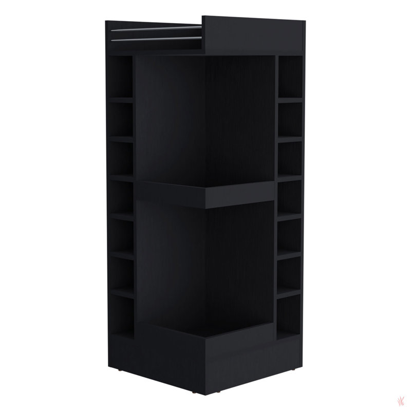 Lamer Corner Bar Cabinet with Wine Rack and Open Shelf,, Kronos Wengue