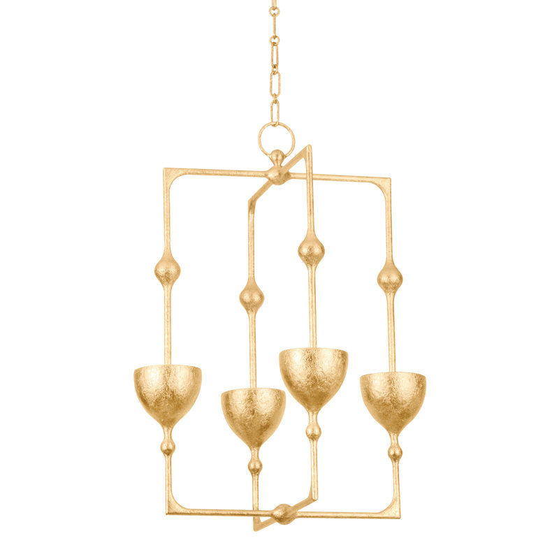 Lanterne 4 lumières Antalya, Feuille d'or rétro, H 30,25 po x l 22 po x P 22 po