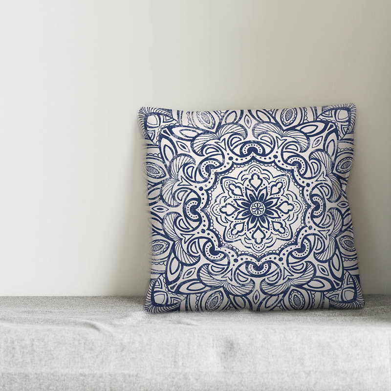  Coussin décoratif à motif de médaillon délavé, 16 po x 1 po, Bleu marine