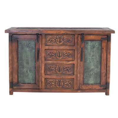 Croc Leather Buffet with Four Carved Drawers