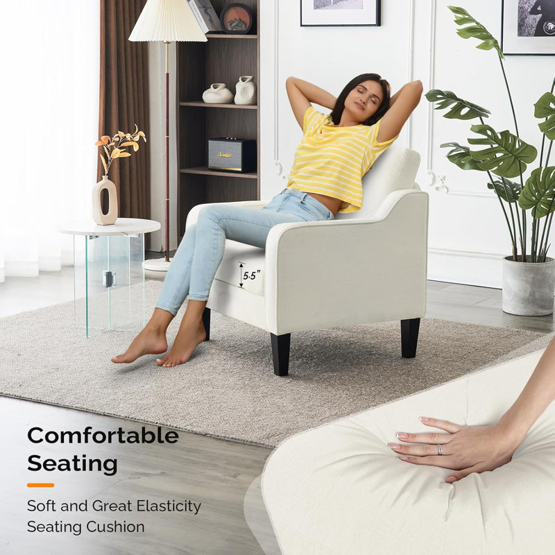 Fauteuil de 29,9 po de largeur Amaryia, Mélange de lin blanc