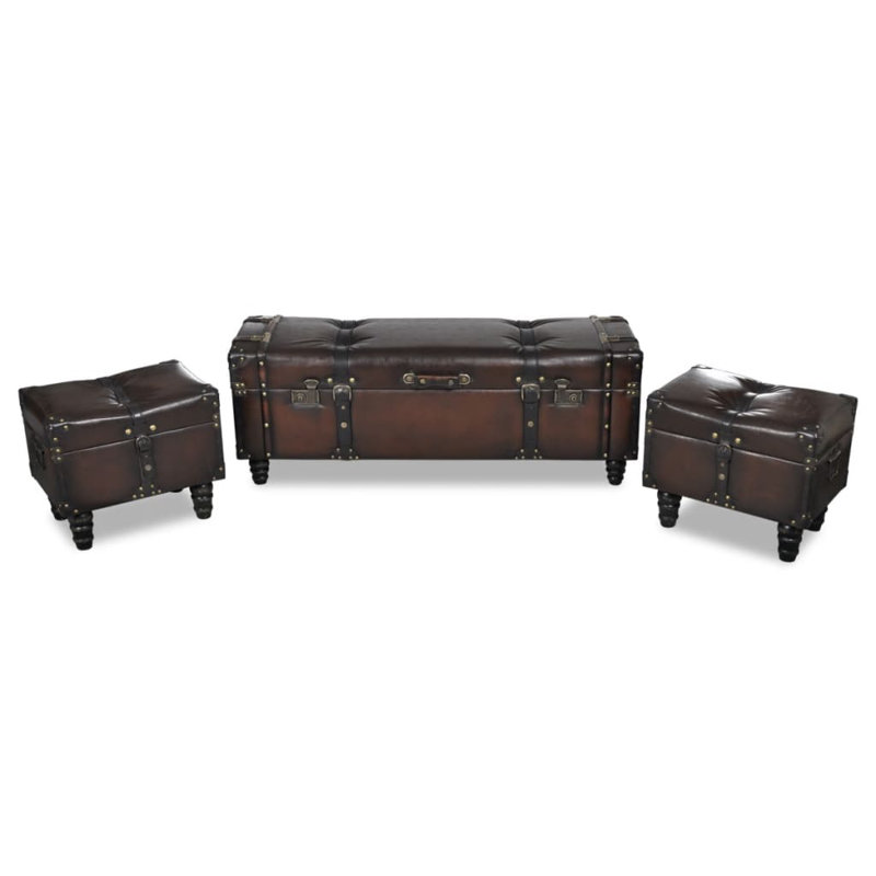 Storage Benches 3 pcs Dark Brown Solid Wood Pine & Faux Leather