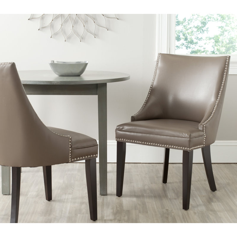 Ardelis 19.7'' H Leather Upholstered Side Chair, Clay, Rustic Black