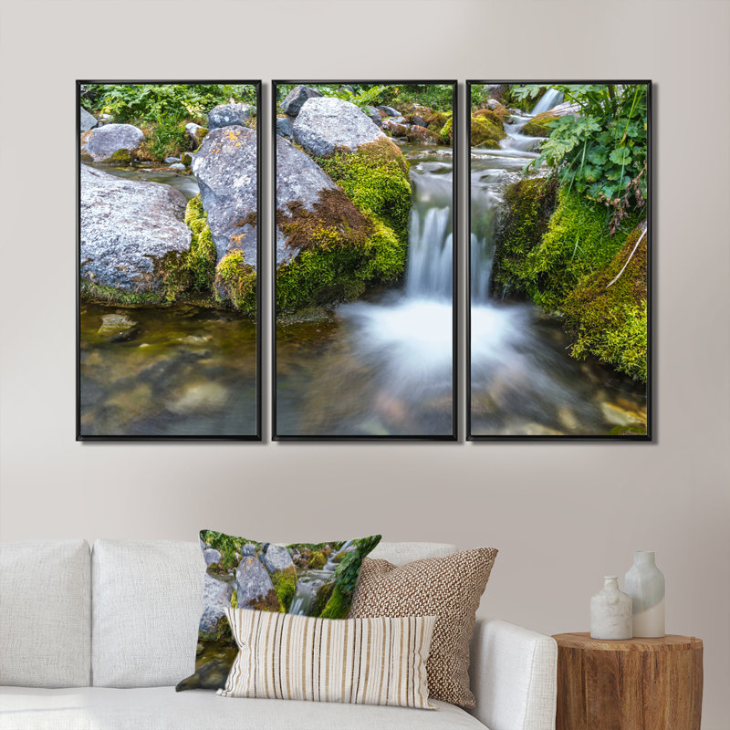 «Summer Water Stream», ensemble de 3 toiles encadrées, Noir, H 28 po x l 36 po x P 1 po