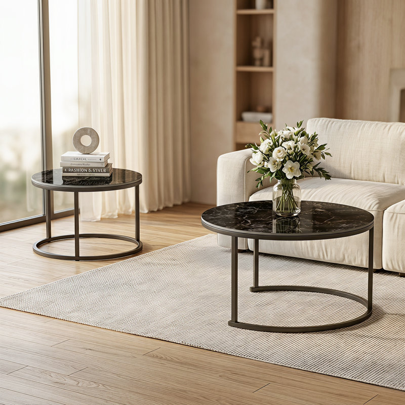 Ensemble de 2 tables basses gigognes Sintered Stone, Noir, H 17,72 po x L 23,62 po x l 23,62 po