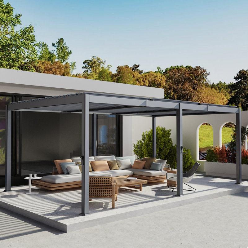 Aluminum Patio Pergola with Adjustable Rainproof Louvers, 12x20ft