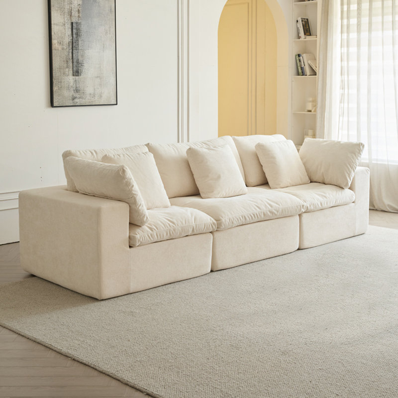 Canapé modulaire modulaire, Beige / Blanc, H 27,56 po x l 118,11 po x P 39,37 po, 3