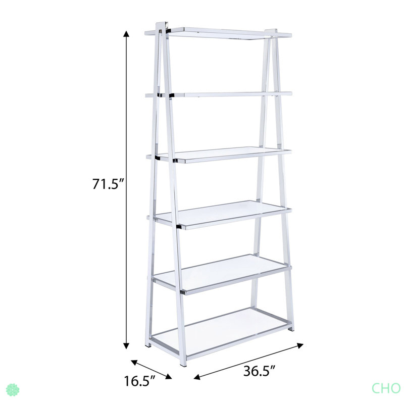 Bibliothèque blanche et chrome avec 6 tablettes, (6 tablettes) H 71,45 po x l 36,45 po x P 16,53 po