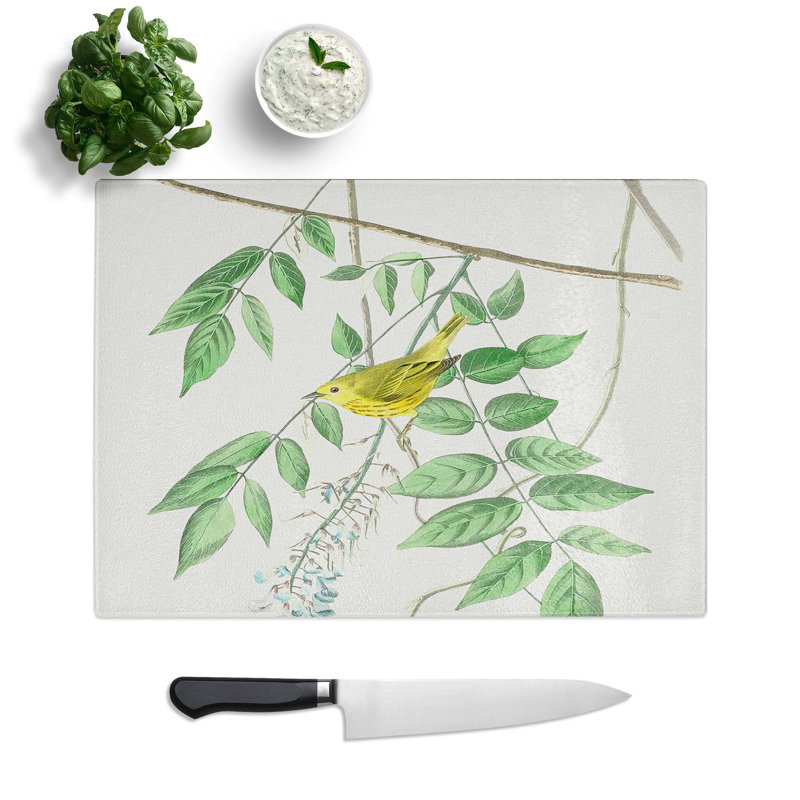 Tempered Glass Yellow Warbler Chopping Board, 39 cm W x 28.5 cm L