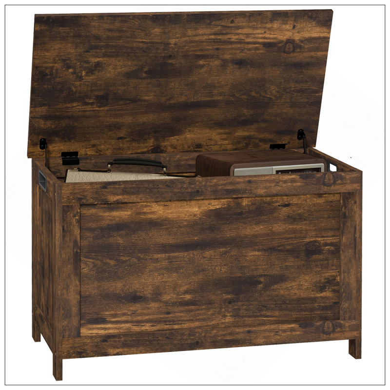 Coffre de rangement 29,9 po avec 2 charnières de sécurité, boîte en bois, Brun rustique