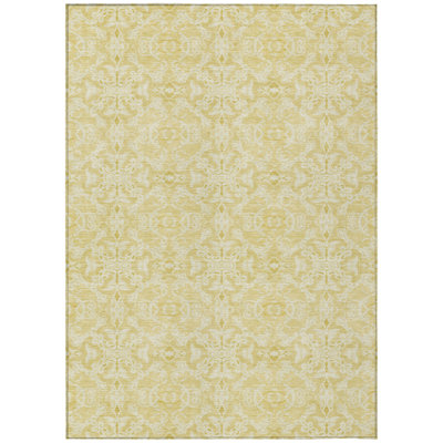 5' X 8' Gold And Ivory Medallion Washable Indoor Outdoor Area Rug
