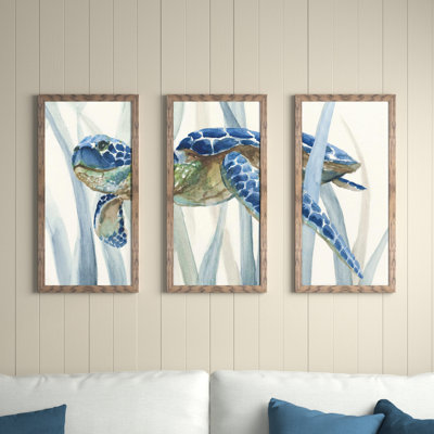 "Turtle In Seagrass II" 3-Piece Print on Acrylic by Nan