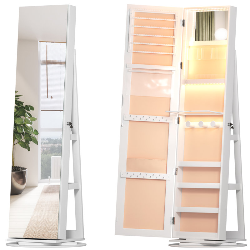 21.6'' Wide Freestanding MDF Jewelry Armoire, White/Yellow