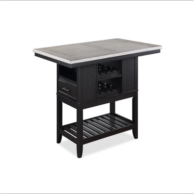 1pc Counter Height Table with Storage Drawers Shelves Wine Rack Tow-Tone Dark Gray Brown Finish Dining Room Wooden Furniture