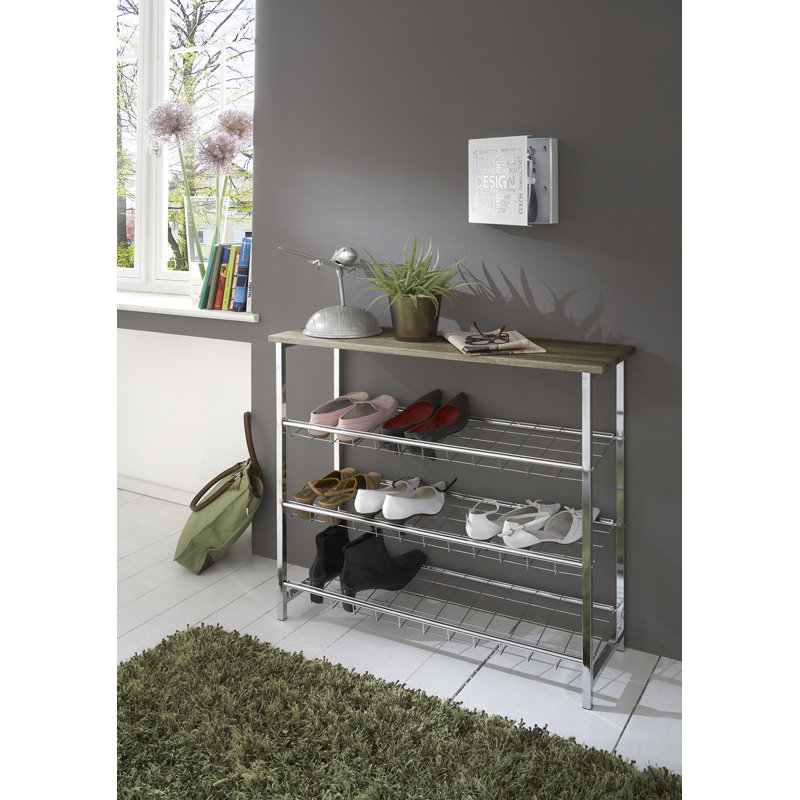 10 Pair Shoe Rack, Medium Wood