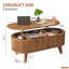 Table basse à plateau relevable cannelé avec rangement, table basse ovale moderne pour le salon ou le bureau personnel (noyer)