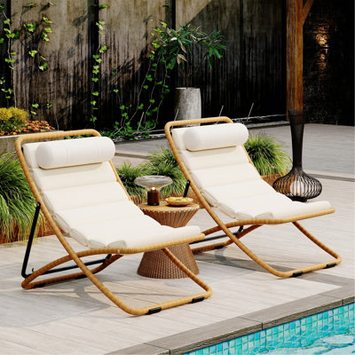 Chaise d'appoint, chaise pliante d'extérieur 2 pièces, chaise de patio avec coussin épais