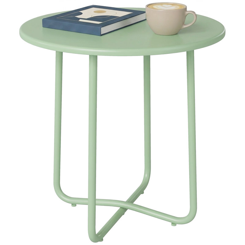 Outsunny 48 cm Round Garden Side Table with Rolled Edge Metal, Green