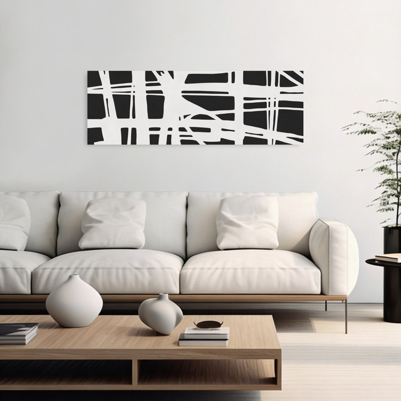 Art mural contemporain contemporain abstrait à lignes abstraites modernes, H 16 po x l 48 po