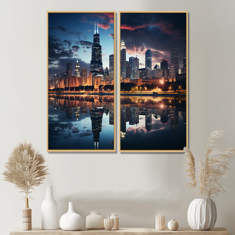 Laine - Large Chicago, ensemble de 2 reproductions d'art sur toile, 32" H x 32" W, Impression encadrée flottante, Cream