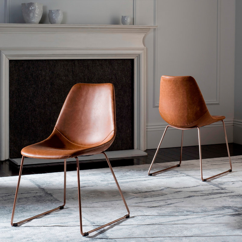 18.11'' H Faux Leather Upholstered Side Chair, Light Brown Faux Leather
