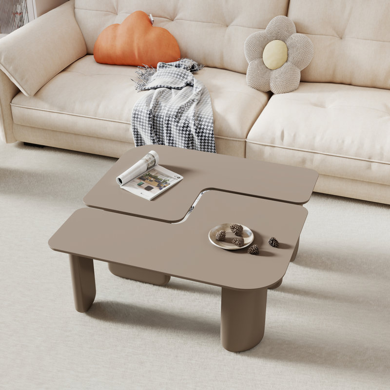 Table basse en L à 2 peices, conception modulaire, peinture écologique, peu encombrante pour les salons modernes, kaki, Kaki