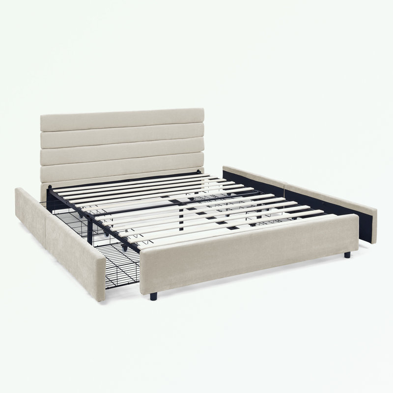 Grand lit matelassé à quatre tiroirs, Beige