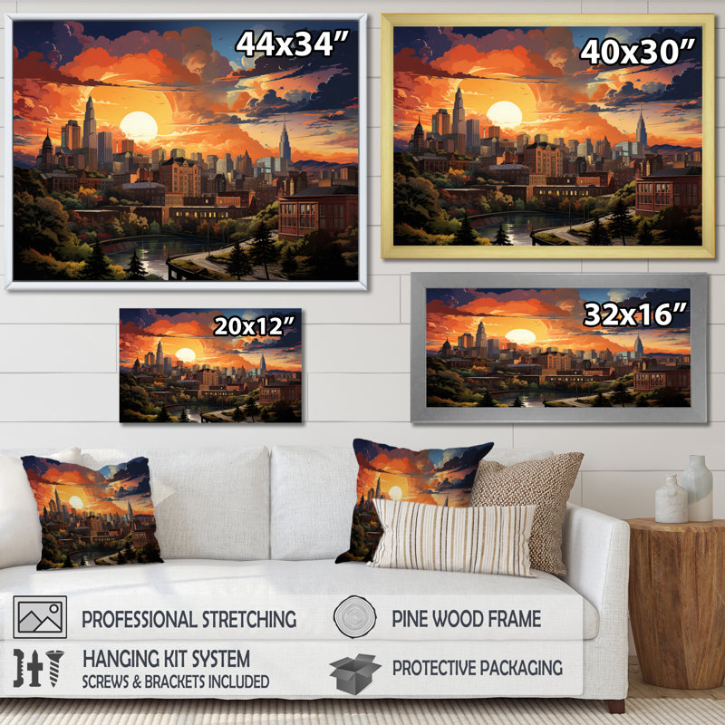 Atlanta Popart Landscape II, reproduction d'art sur toile, H 24 po x l 32 po x P 1 po, Cadre flottant noir