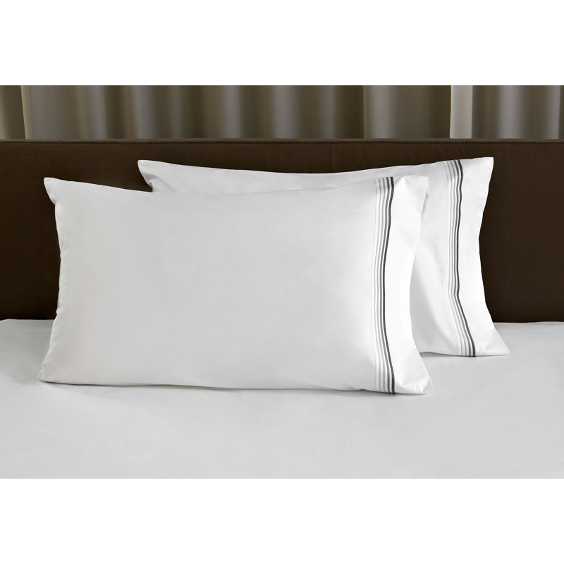 Casale Percale Pillow Case, White/Gray, King Pillowcase