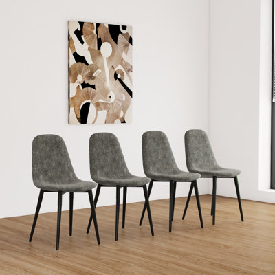 4 chaises de cuisine pour salle à manger, revêtement en suède gris, siège rembourré de mousse, pieds en métal, chaises pratiques pour 4, rembourrage en éponge douce noire et zone