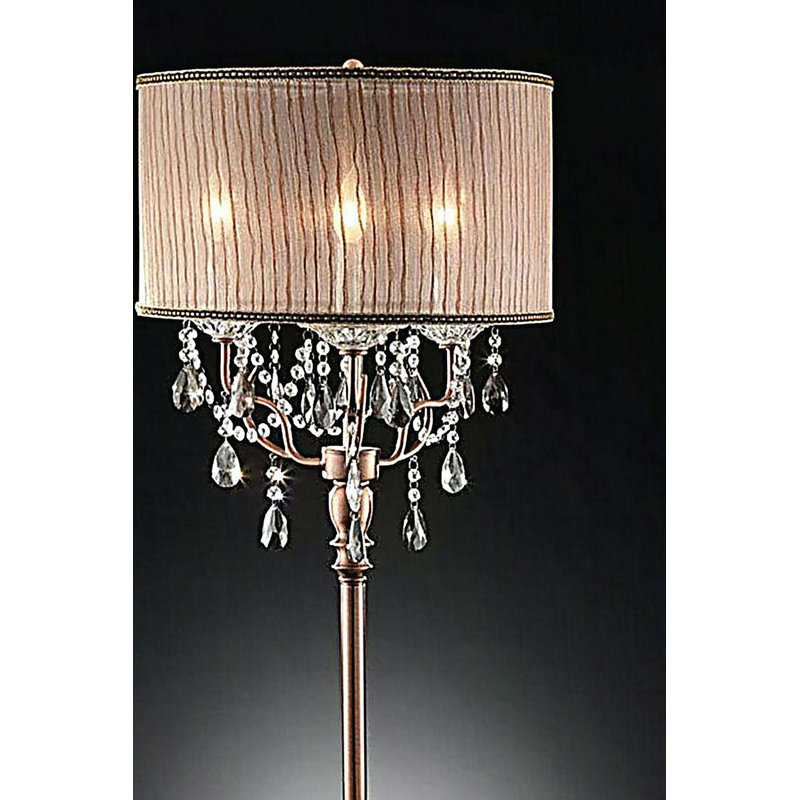 35" Tall Table Lamp "Rosie" w/ Silvery Pink finish and Crystal Accents, Shade