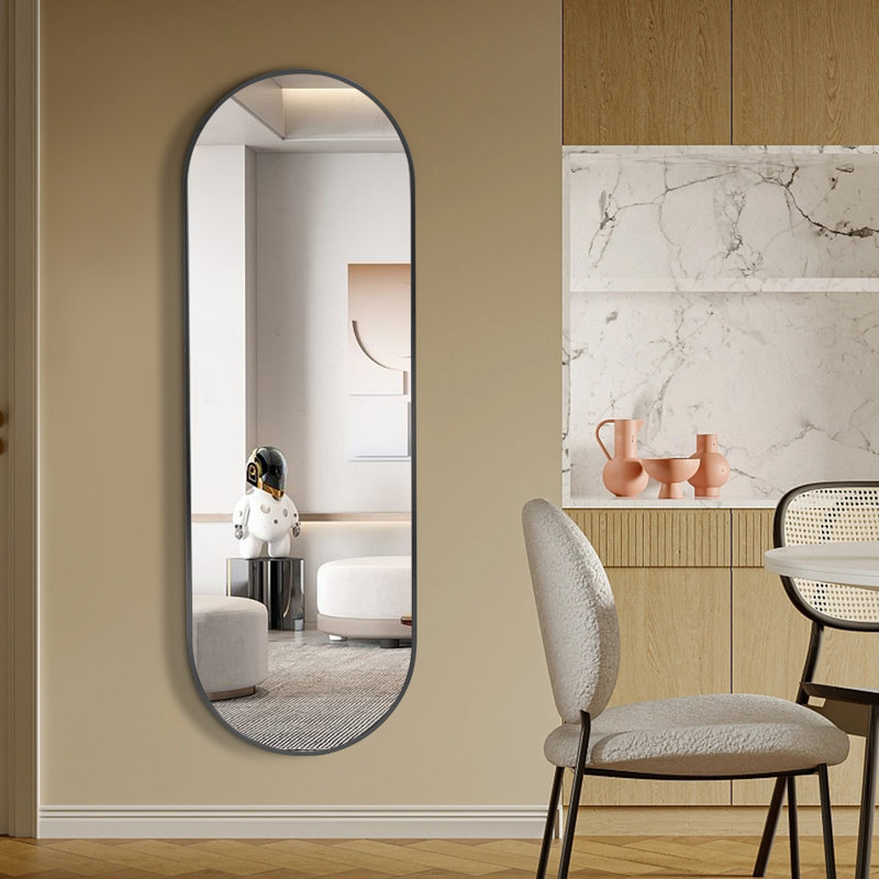 Lottie Oval Metal Framed Wall Mounted Full Length Mirror, 120cm x 40cm, Black
