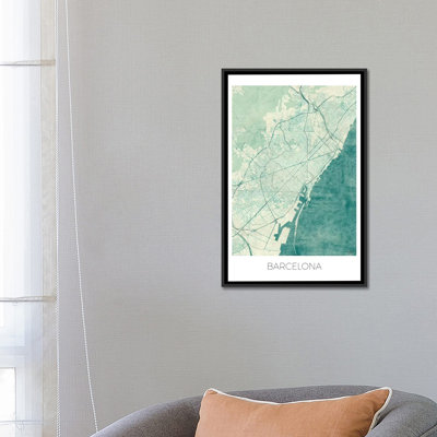 « barcelone urban blue blueprint map », reproduction d’impression sur toile