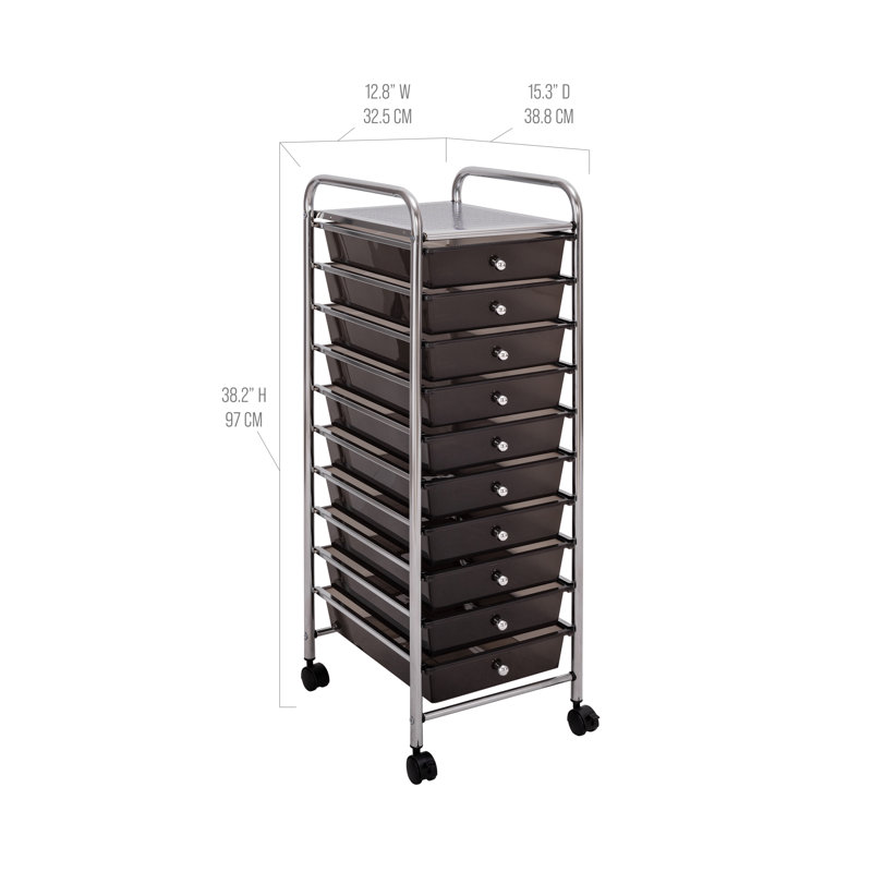 Black 10-Drawer Rolling Utility Storage Organizer with Chrome Frame