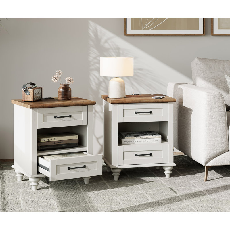 4 Piece Living Room Table Set - Includes Modern Coffee Table With Storage Cabinet, Glass Door TV Stand For 65 Inch TV, Set Of 2 Side End Tables With Charging Station & Shelf, Off White