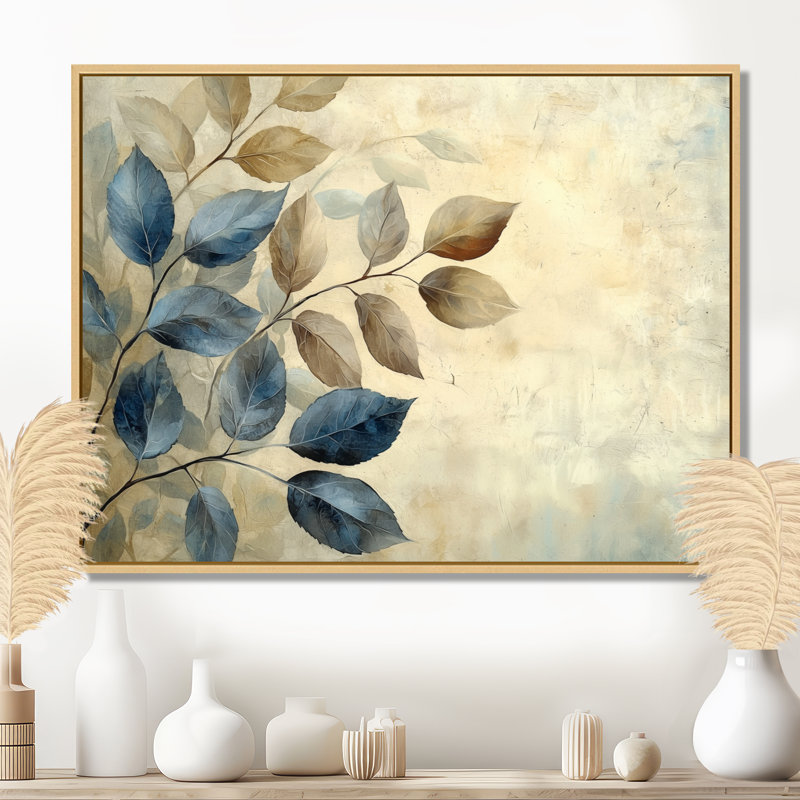 Sépia délavé II - feuilles, art mural, H 16 po x l 32 po, Impression encadrée flottante, Crème, crème