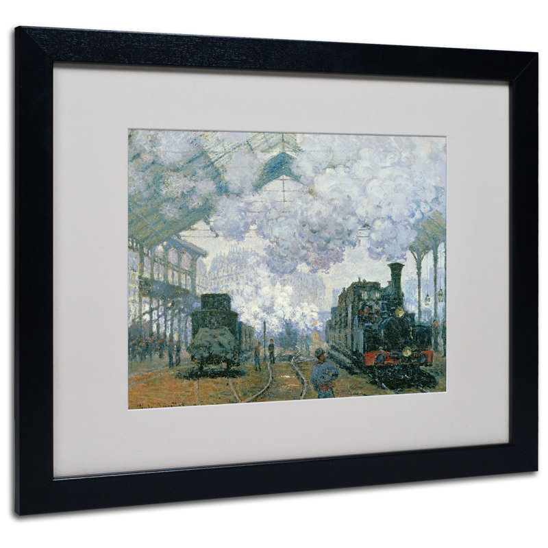 Claude Monet Train Station Canvas Print with Dark Wood Frame
