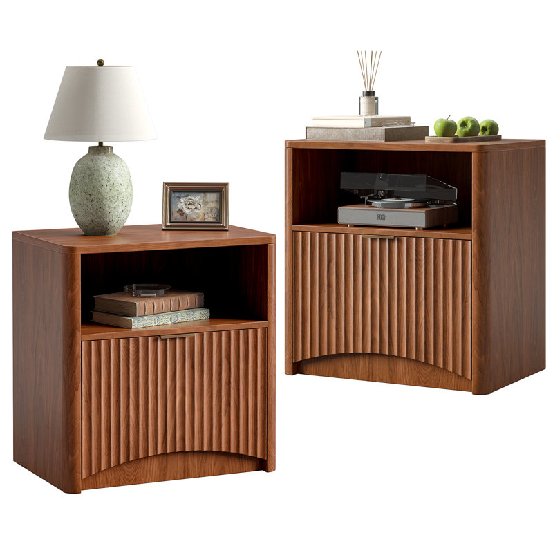 Table de chevet 23 po Mid Century, Ensemble de 2, Noyer