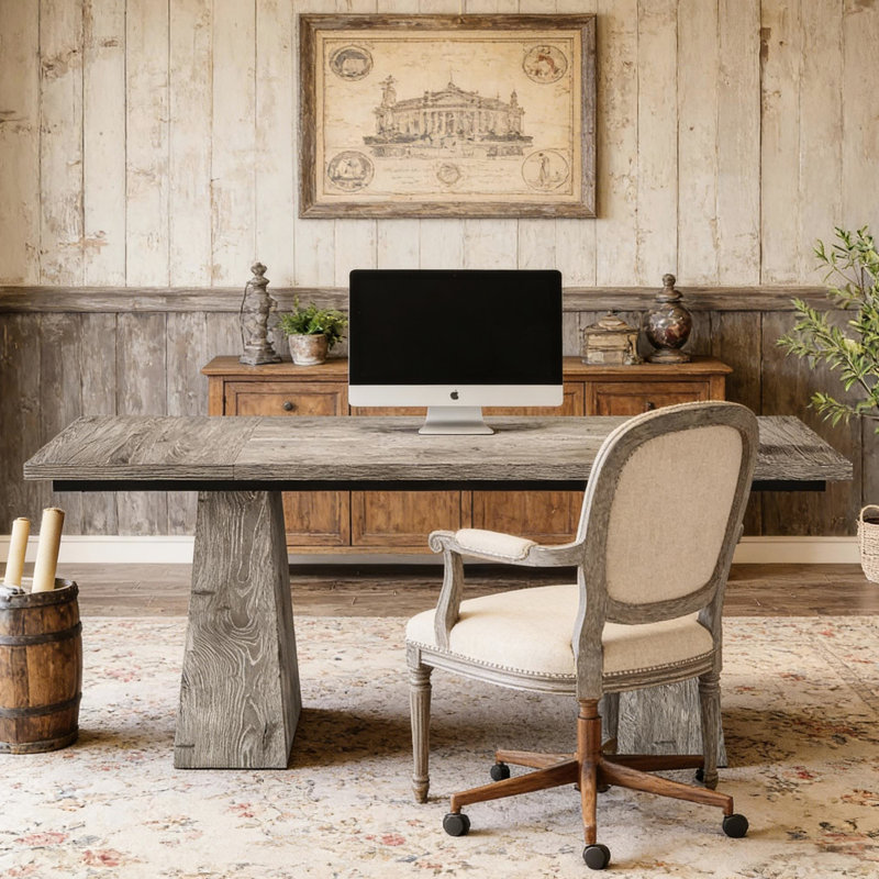 Bureau, 62,97 po de profondeur, 31,98 de largeur, 28,73 de hauteur, bois gris, polyvalent pour différentes tâches: 82,69 lb, 63 po de largeur, 31,1 po de profondeur, 29,53 po de hauteur, bon travail à domicile