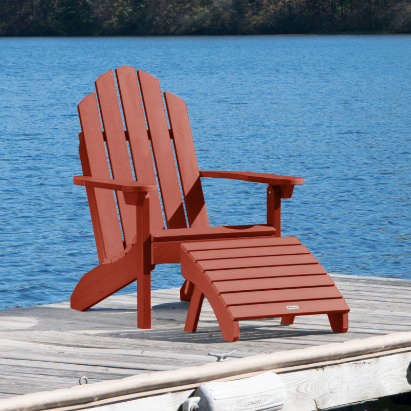 Chaise Adirondack en plastique avec repose-pieds Anette, Rouge rustique