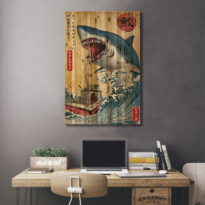 Miltonvale Hunting The Shark In Japan - Unframed Print on Wood